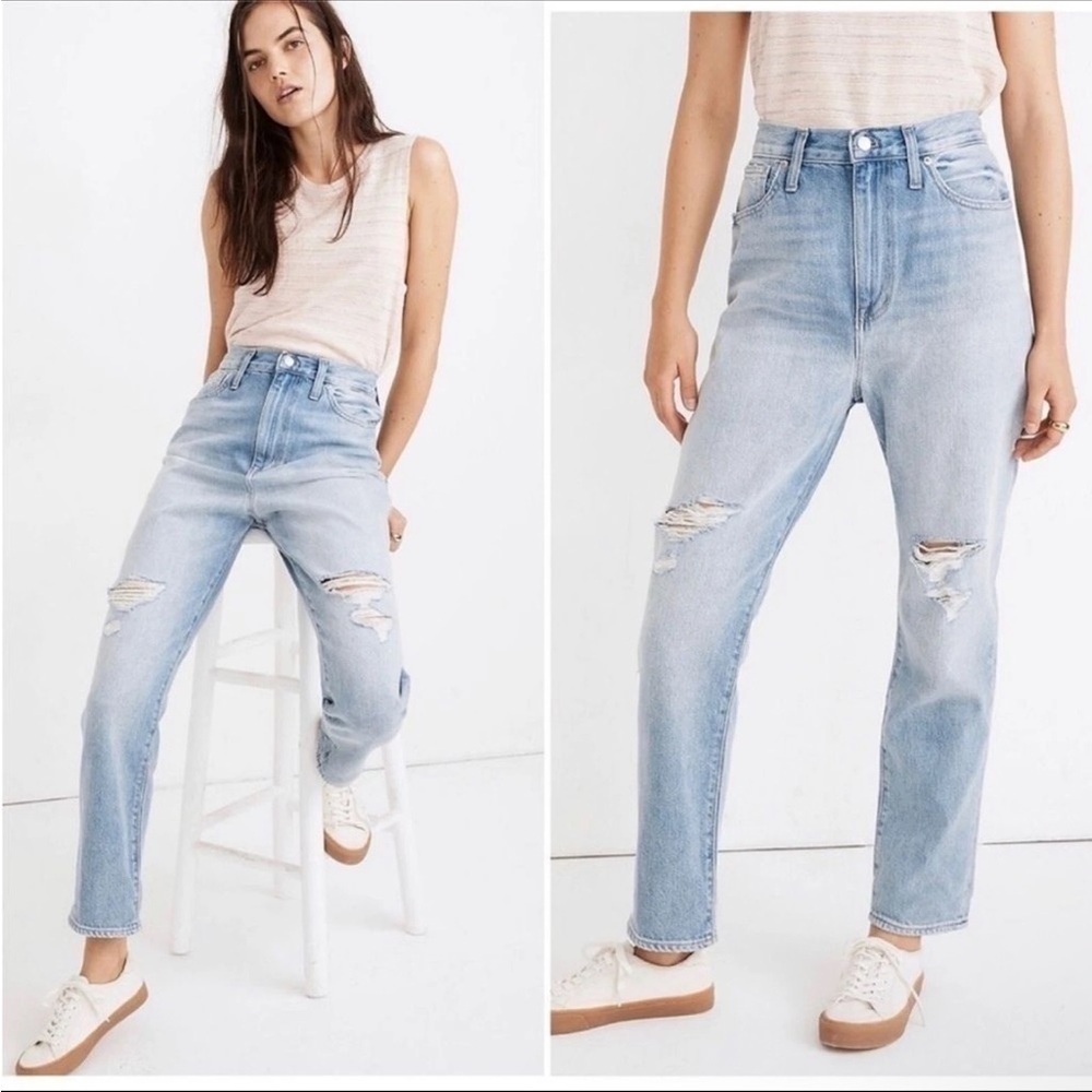 Madewell The Mom Jean Blue Denim Distressed High Rise NWOT✨Sz 26P
